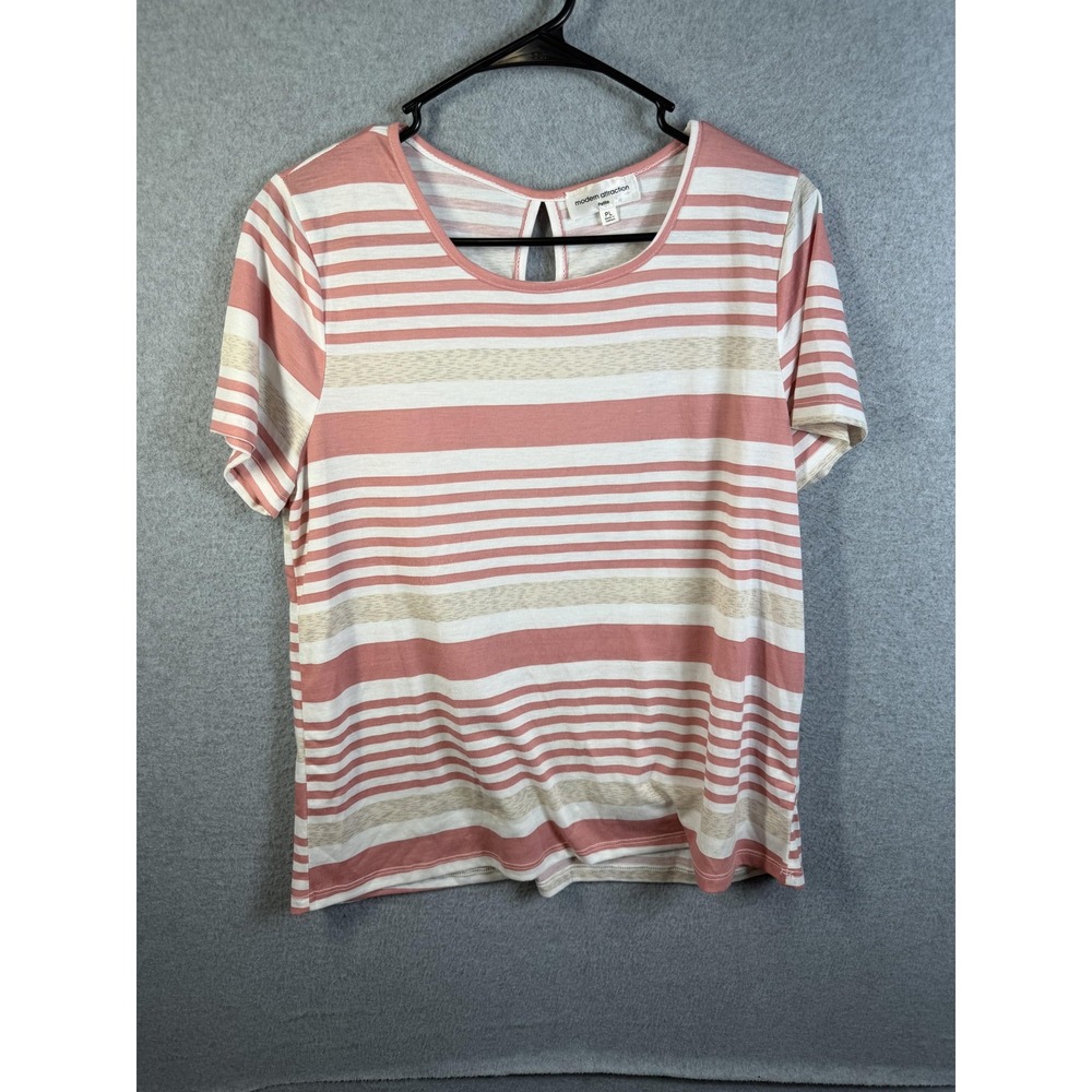 Modern Attraction Shirt Womens PL Pink White Striped Scoop Neck Petite Top